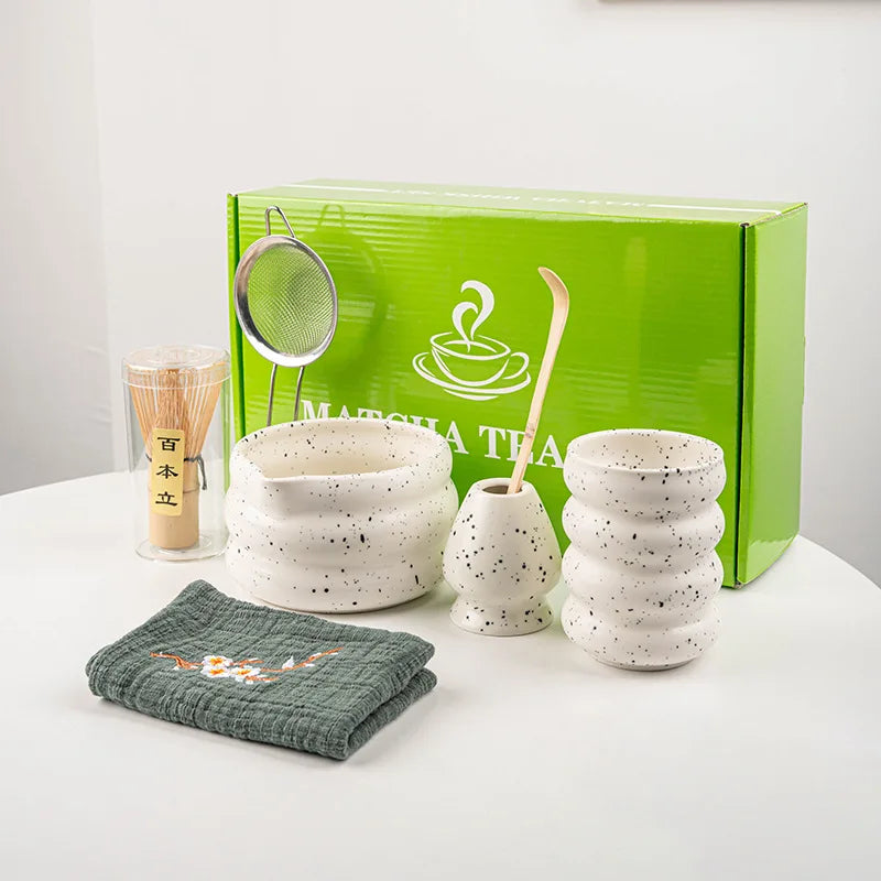Matcha Tea Set Green 7-Piece Bamboo Ceramic Standard Size-2