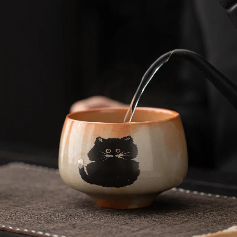 Matcha Tea Set Cat Design 4 Pieces Bamboo Whisk Ceramic Bowl-3