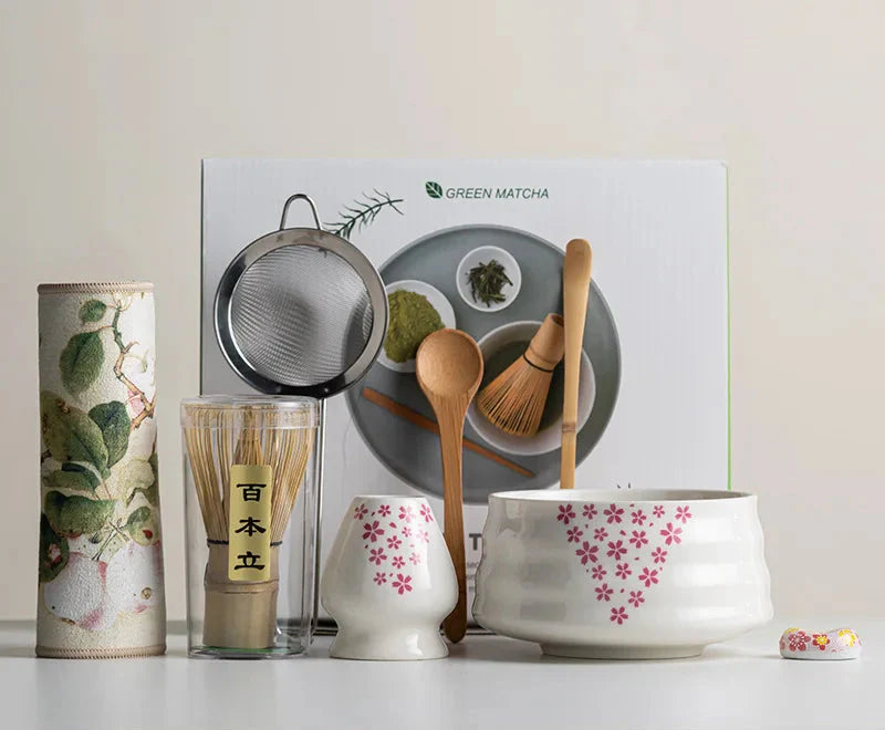 Variant image for Matcha Set 8-Piece Sakura Design Ceramic Bowl Bamboo Whisk Frother-3