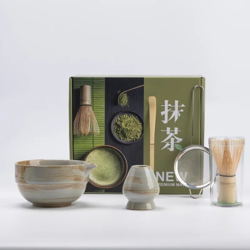 Ceramic Matcha Set 5-Piece Natural Size One Non-Toxic Whisk Bowl Scoop Sifter-3