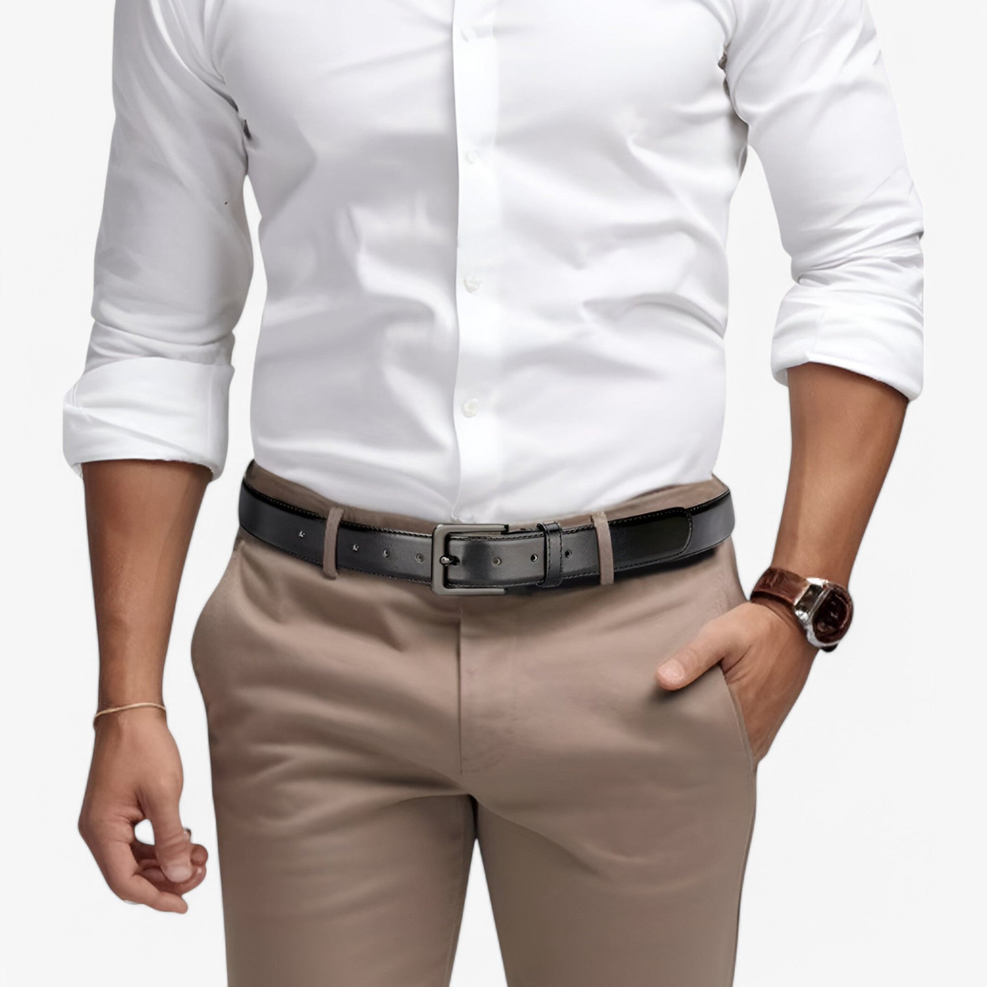 Elegant Black Leather Belt with 7 Adjustable Holes and Durable Zinc Alloy Buckle for Professional Occasions-5
