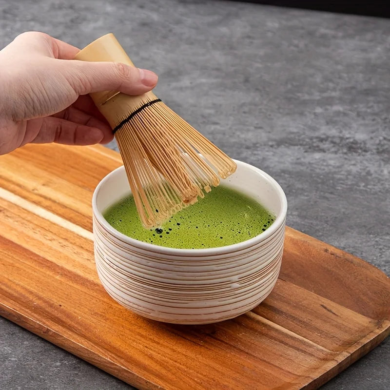 Matcha Whisk Set Green 6-Piece Pottery Matcha Bowl and Whisk for Authentic Tea Experience-2