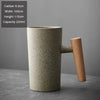 50% off - StoneSip - Vintage coffee mug with wooden handle made of stoneware - Limited discount