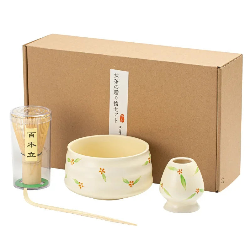 Ceramic Matcha Teaware Set Dark Red Standard Size Ceramic with Cherry Blossom Design-6