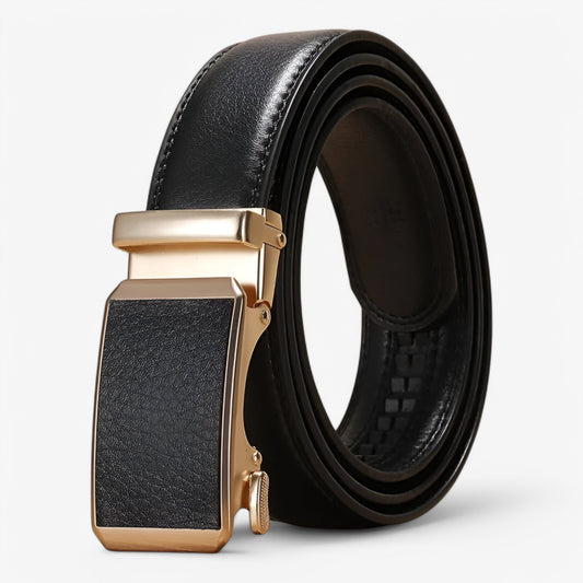 Adjustable Black Automatic Belt with Golden Loop – Stylish Accessory for Men and Women, Eco-Friendly Material-1