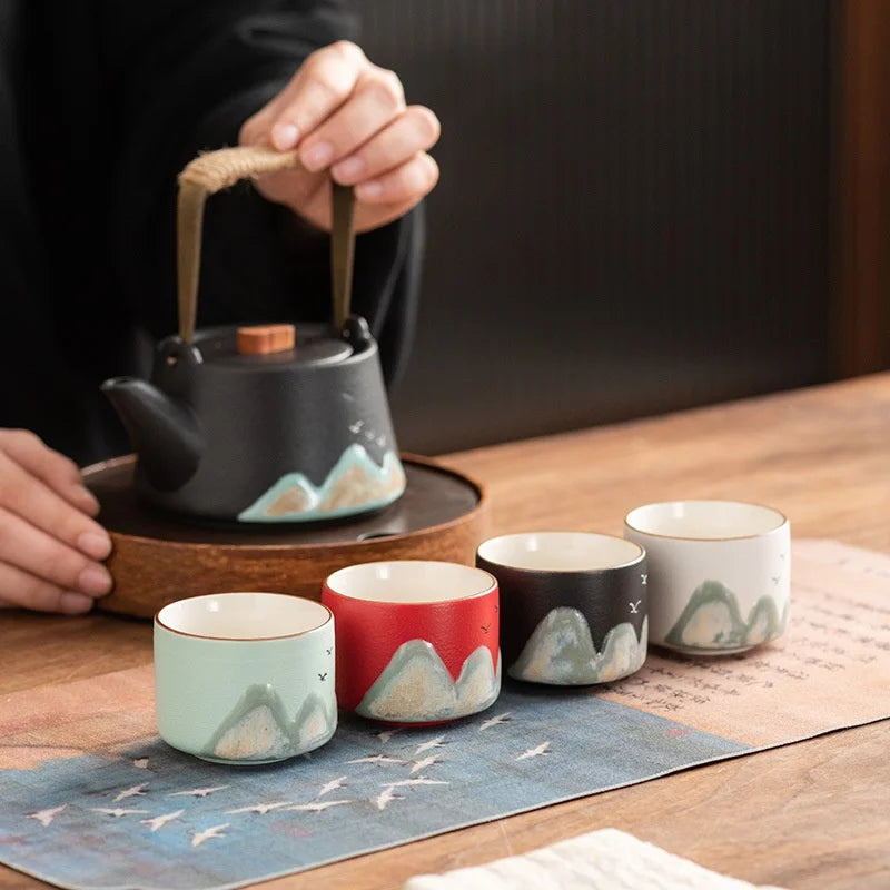 Ceramic Tea Set Blue Standard Size Hand-Painted Porcelain Tea Gift Set-2