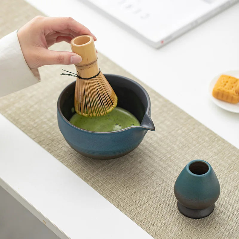 Japanese Matcha Bowl Set with Spout Ombre Medium Ceramic Includes Whisk and Scoop-5