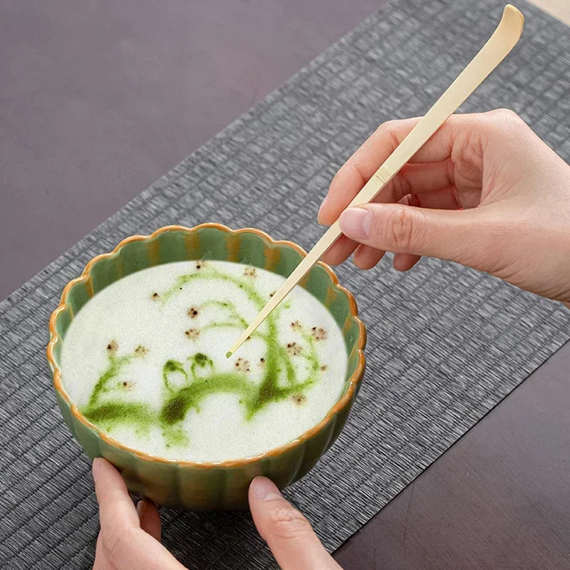 Japanese Matcha Bowl Set Green Standard Ceramic with Whisk and Scoop-6