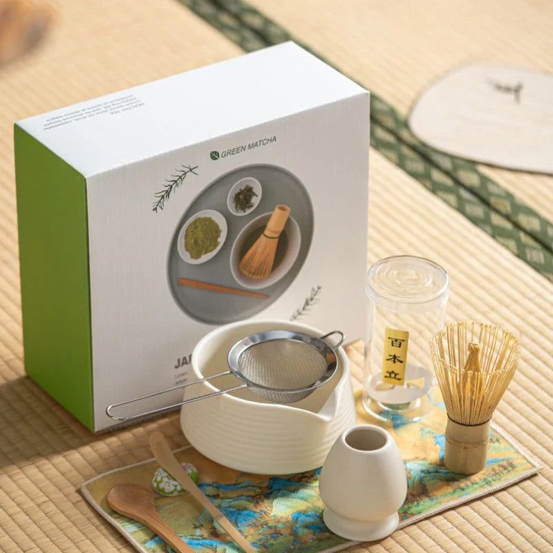 Matcha Tea Set Green Standard Ceramic 4-Piece Hand-Painted Gift Set-2