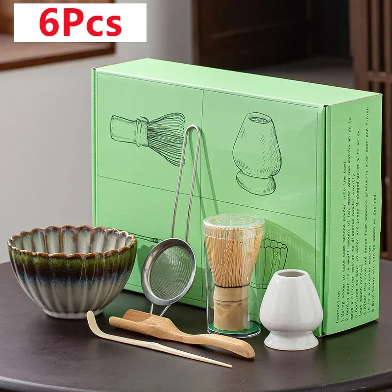 Japanese Matcha Bowl Set Green Standard Ceramic with Whisk and Scoop-1