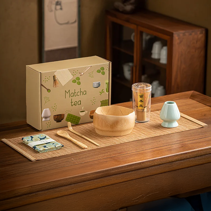 Matcha Set 7-Piece Natural Bamboo and Ceramic Matcha Bowl and Whisk Gift Set-5