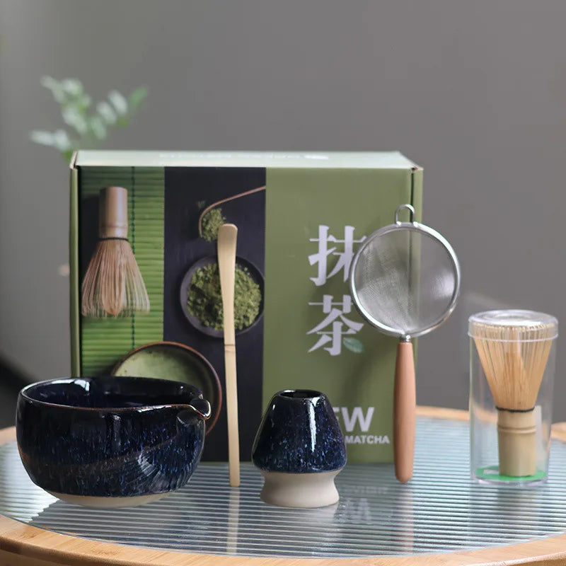 Ceramic Matcha Set Green Standard Size Bowl Whisk Brush for Tea Ceremony-2