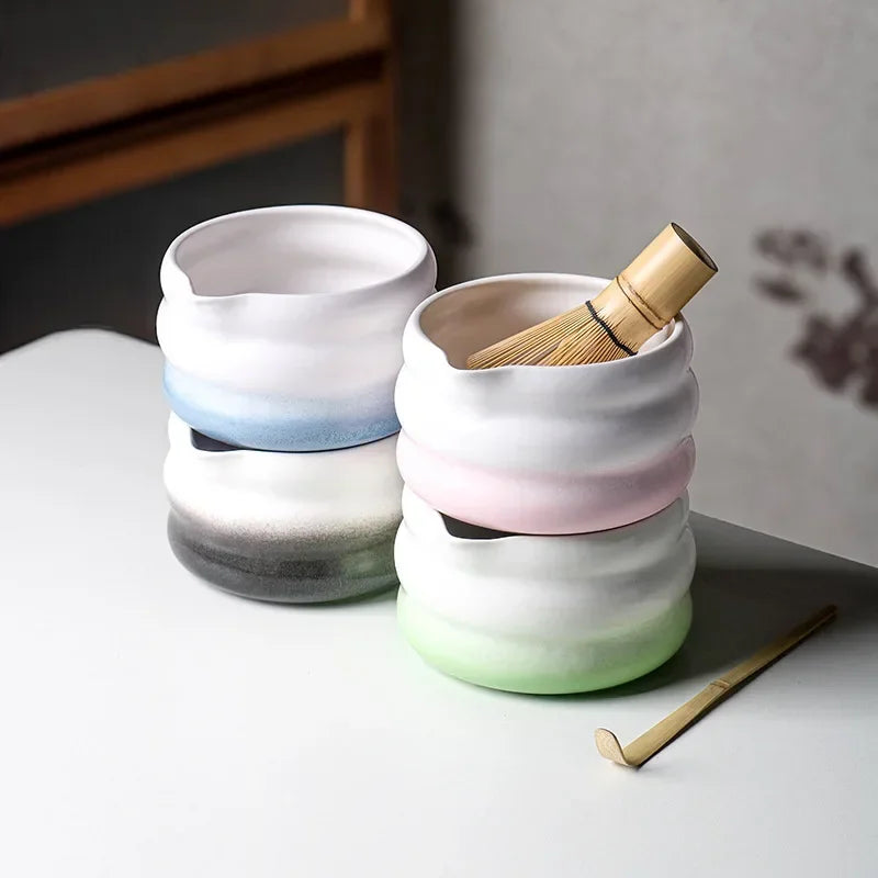 Japanese Matcha Bowl Set Green 550ml Ceramic with Spout for Tea Ceremony-2