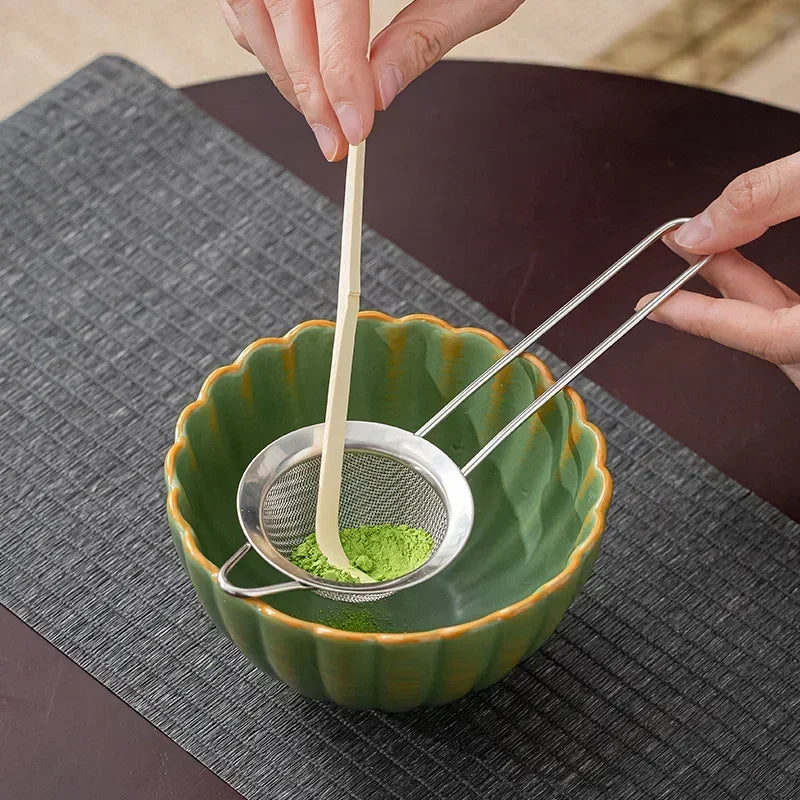 Japanese Matcha Bowl Set Green Standard Ceramic with Whisk and Scoop-5