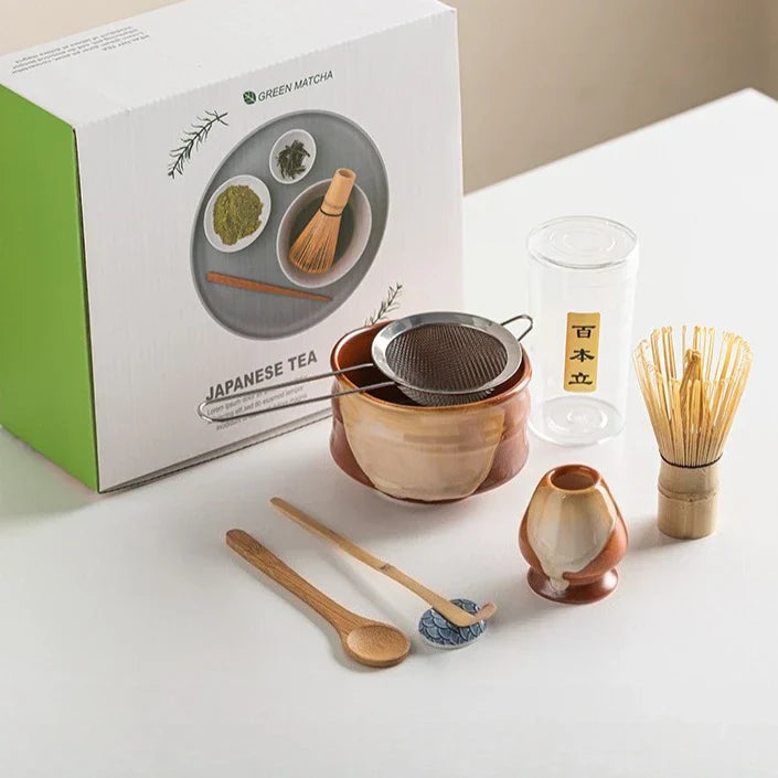 7-Piece Matcha Set Green Size Standard Ceramic - Matcha Bowl and Whisk Set for Traditional Tea Ceremony-2