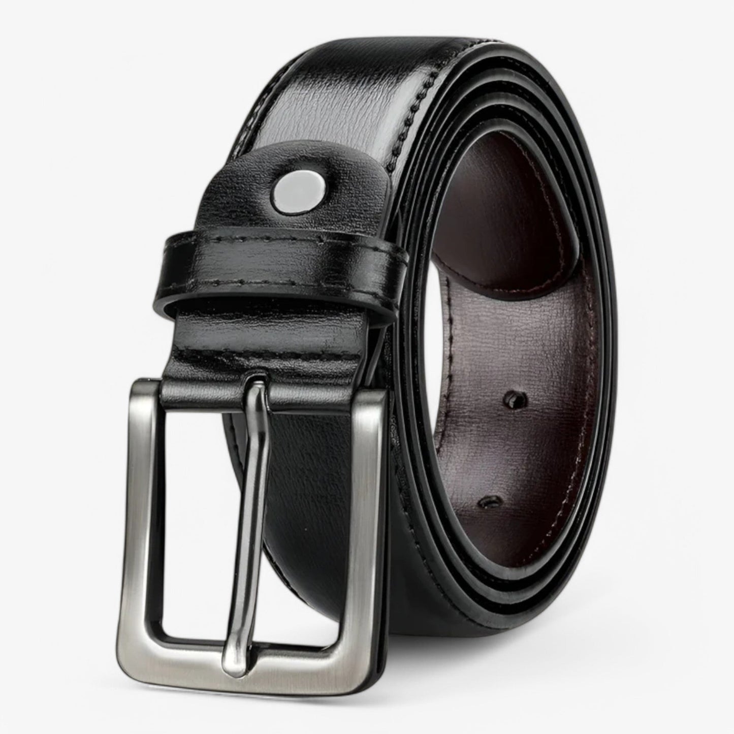 Elegant Black Leather Belt with 7 Adjustable Holes and Durable Zinc Alloy Buckle for Professional Occasions-2