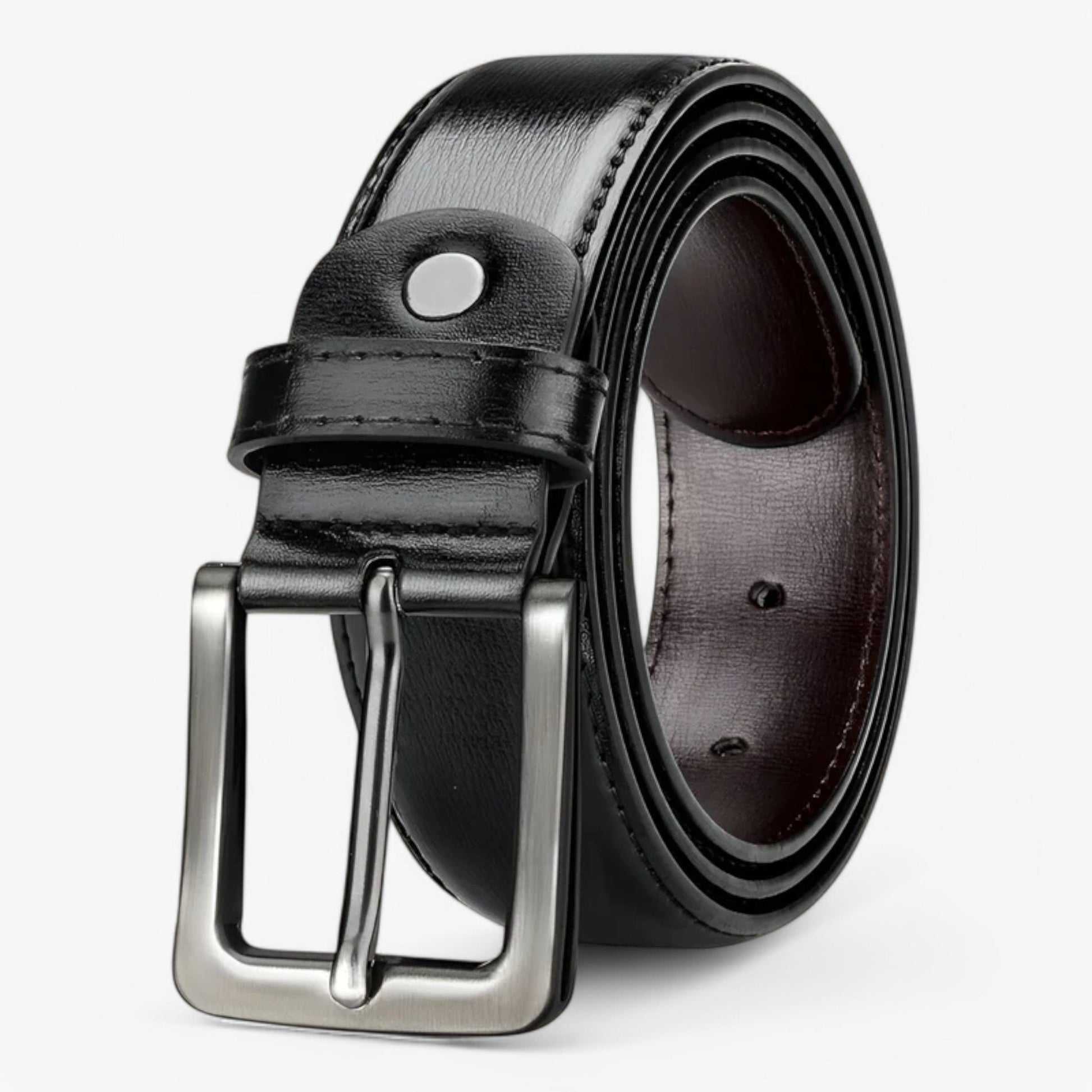 Elegant Black Leather Belt with 7 Adjustable Holes and Durable Zinc Alloy Buckle for Professional Occasions-2