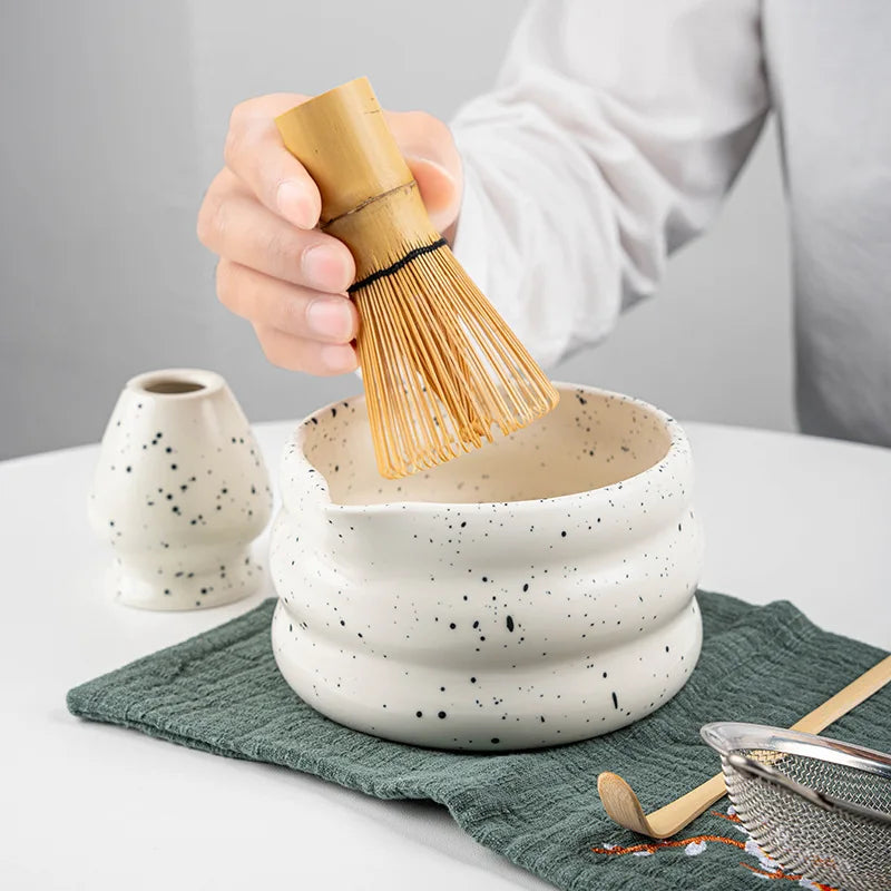 Matcha Tea Set Green 7-Piece Bamboo Ceramic Standard Size-5