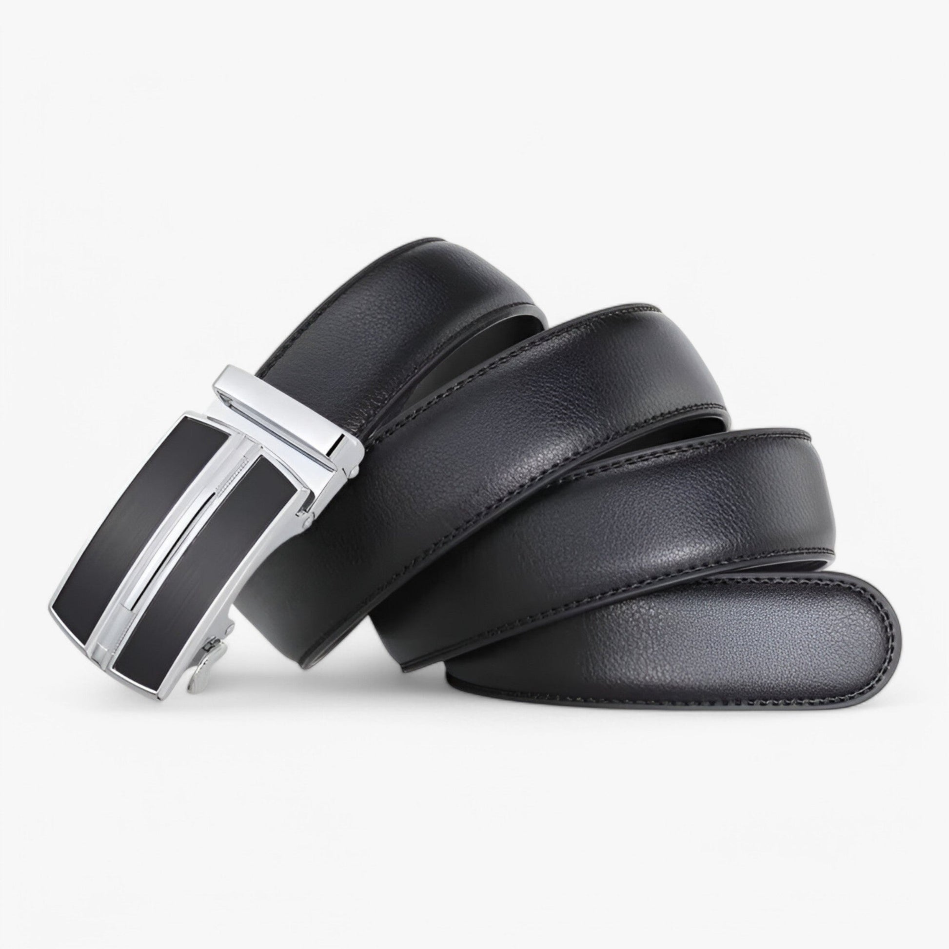 Black Real Leather Men's Belt with Automatic Loop – Elegant and Versatile Accessory for Business and Casual Wear-4