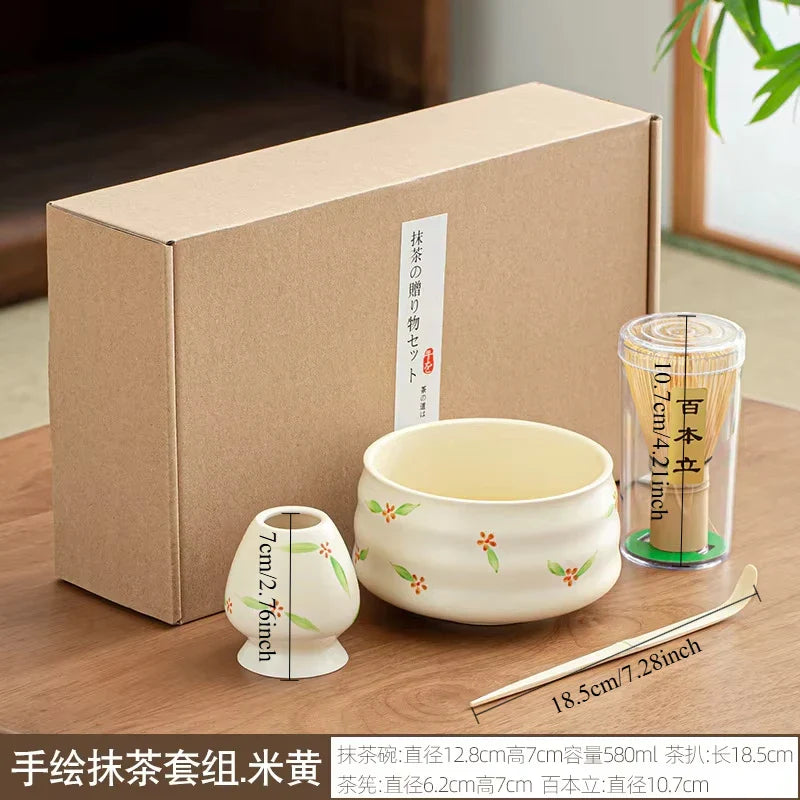 Ceramic Matcha Teaware Set Dark Red Standard Size Ceramic with Cherry Blossom Design-1