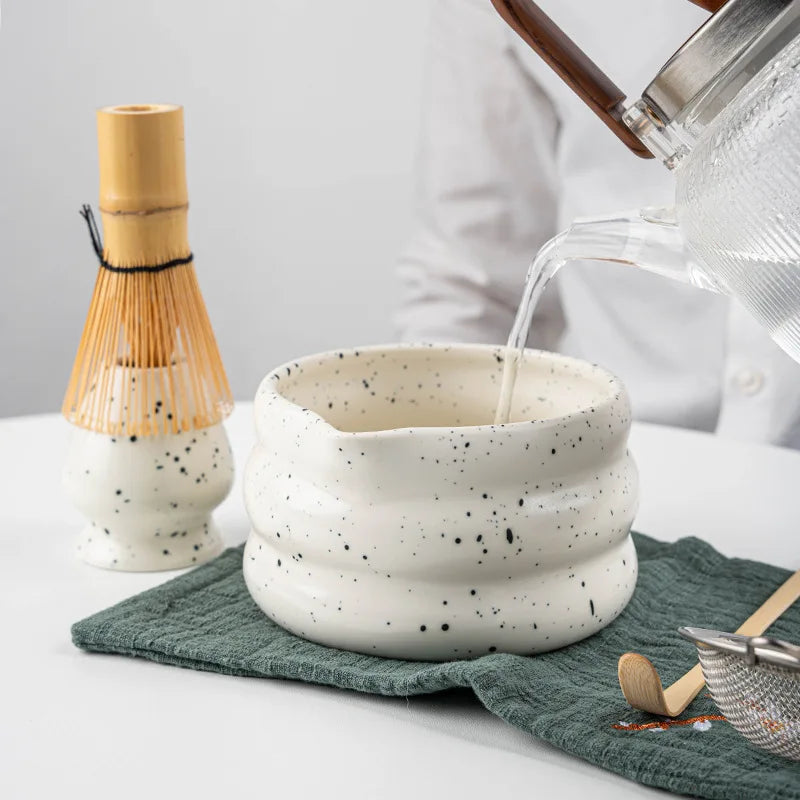 Matcha Tea Set Green 7-Piece Bamboo Ceramic Standard Size-4