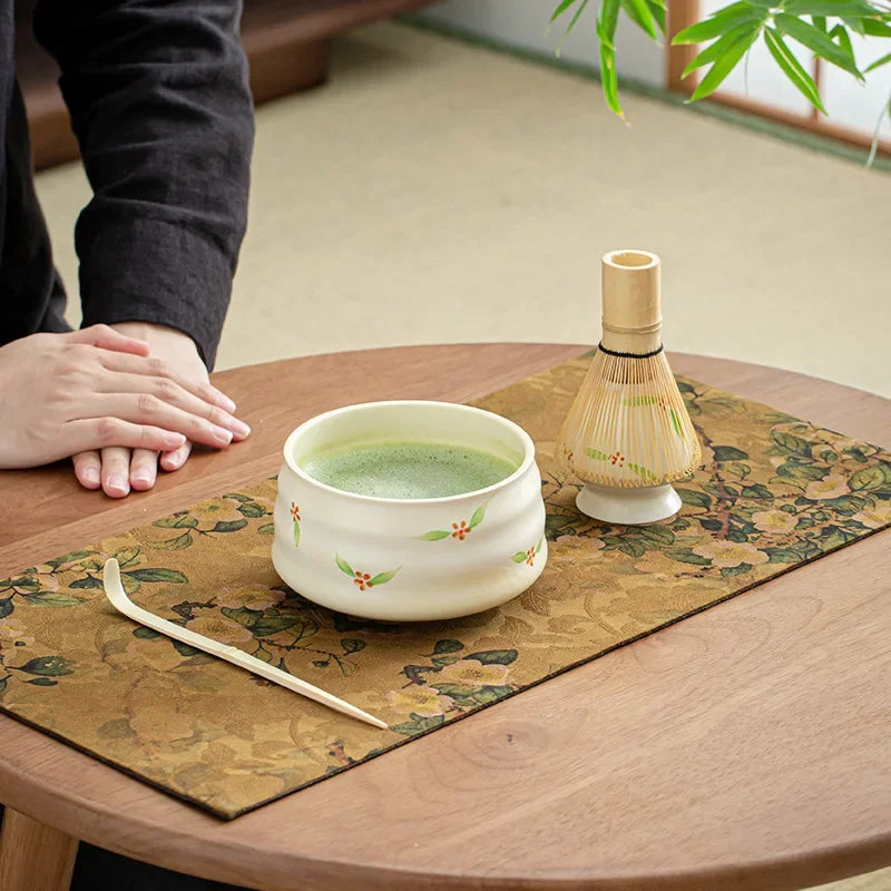Ceramic Matcha Teaware Set Dark Red Standard Size Ceramic with Cherry Blossom Design-4