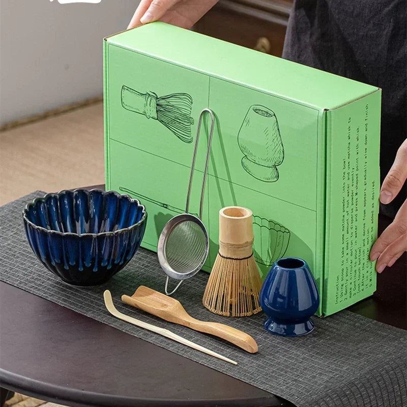 Japanese Matcha Bowl Set Green Standard Ceramic with Whisk and Scoop-2