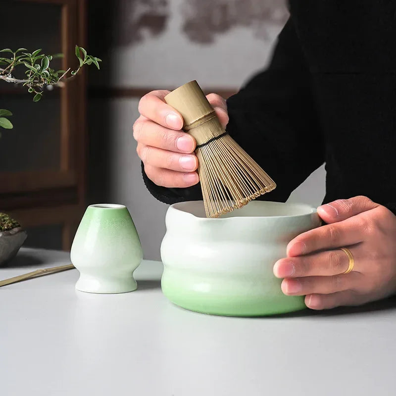Japanese Matcha Bowl Set Green 550ml Ceramic with Spout for Tea Ceremony-3