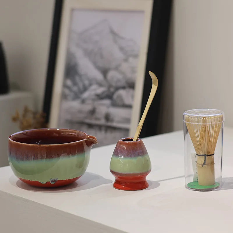 Matcha Tea Set Green Standard Ceramic 4-Piece Hand-Painted Gift Set-1