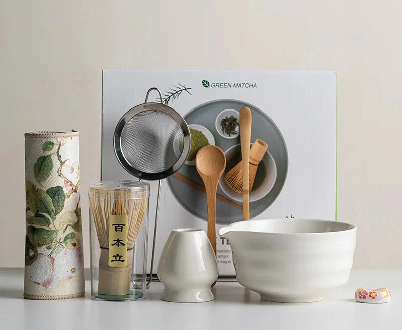 Variant image for Matcha Set 8-Piece Sakura Design Ceramic Bowl Bamboo Whisk Frother-5
