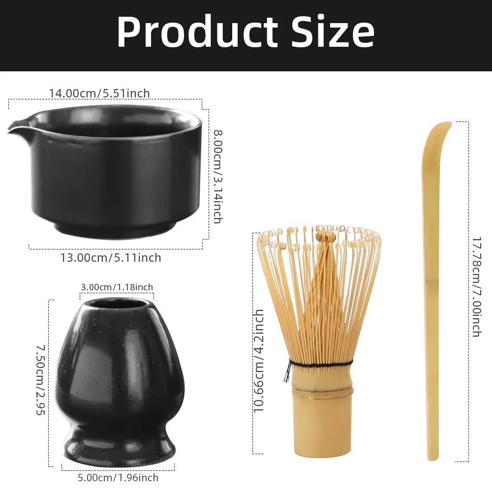 Japanese Matcha Tea Set Green One Size Bamboo with Whisk, Bowl, and Scoop-1