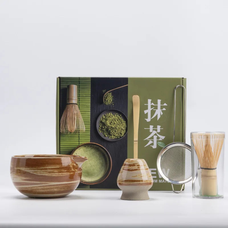 Ceramic Matcha Set 5-Piece Natural Size One Non-Toxic Whisk Bowl Scoop Sifter-5