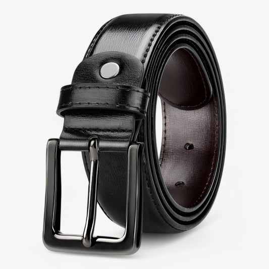 Elegant Black Leather Belt with 7 Adjustable Holes and Durable Zinc Alloy Buckle for Professional Occasions-1