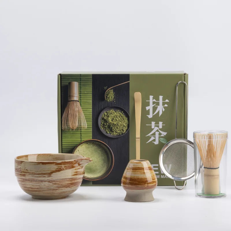 Ceramic Matcha Set 5-Piece Natural Size One Non-Toxic Whisk Bowl Scoop Sifter-2