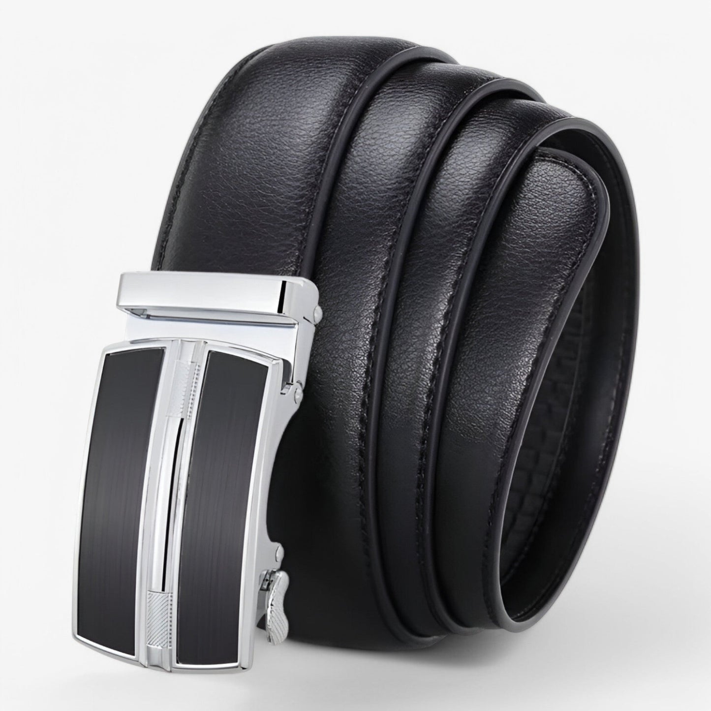 Black Real Leather Men's Belt with Automatic Loop – Elegant and Versatile Accessory for Business and Casual Wear-3