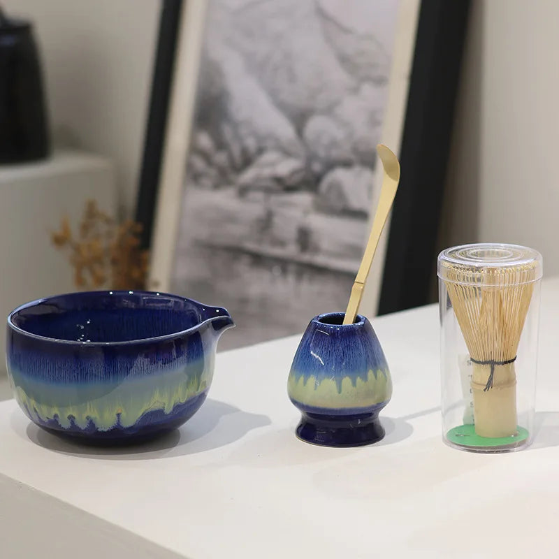 Matcha Tea Set Green Standard Ceramic 4-Piece Hand-Painted Gift Set-4