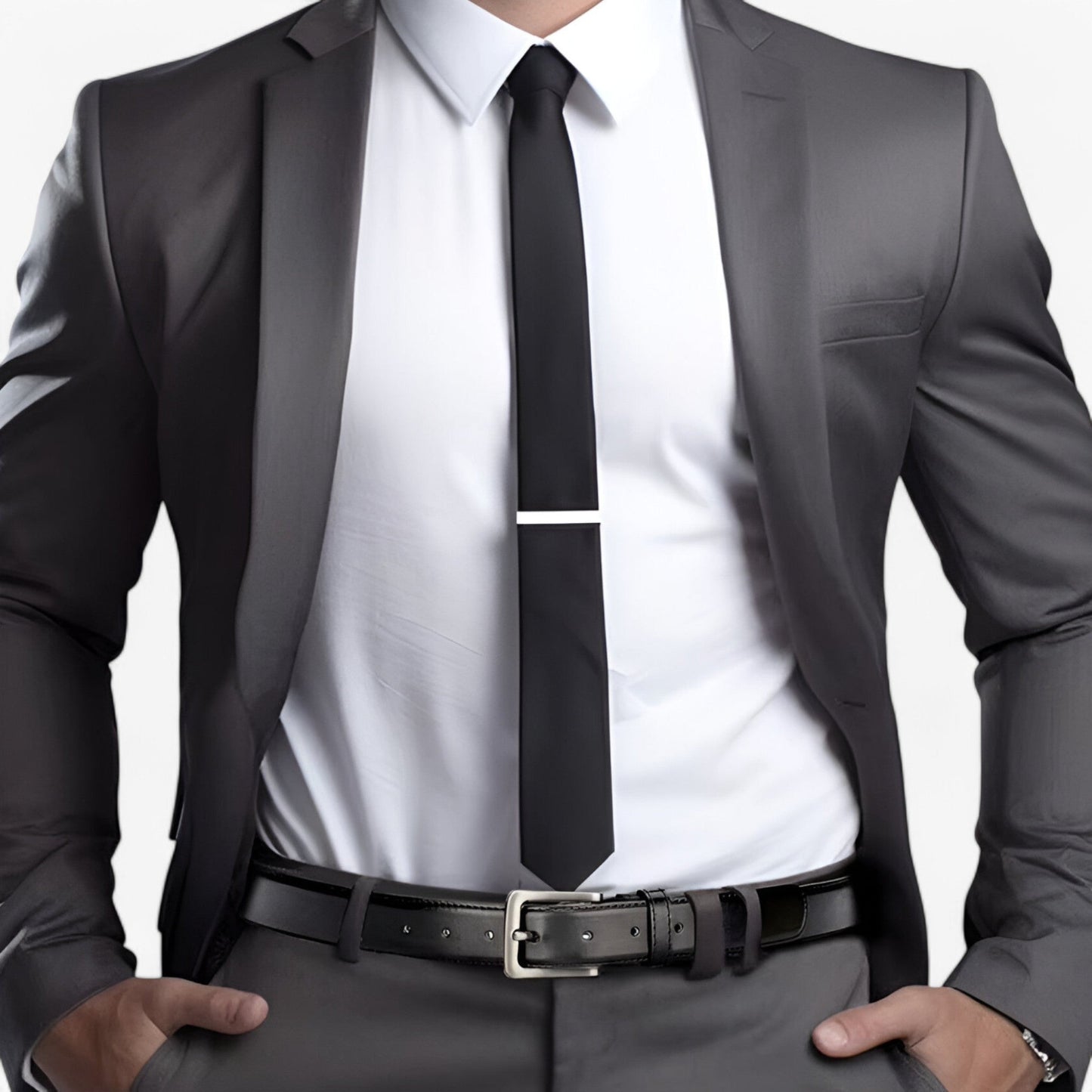 Elegant Black Leather Belt with 7 Adjustable Holes and Durable Zinc Alloy Buckle for Professional Occasions-6