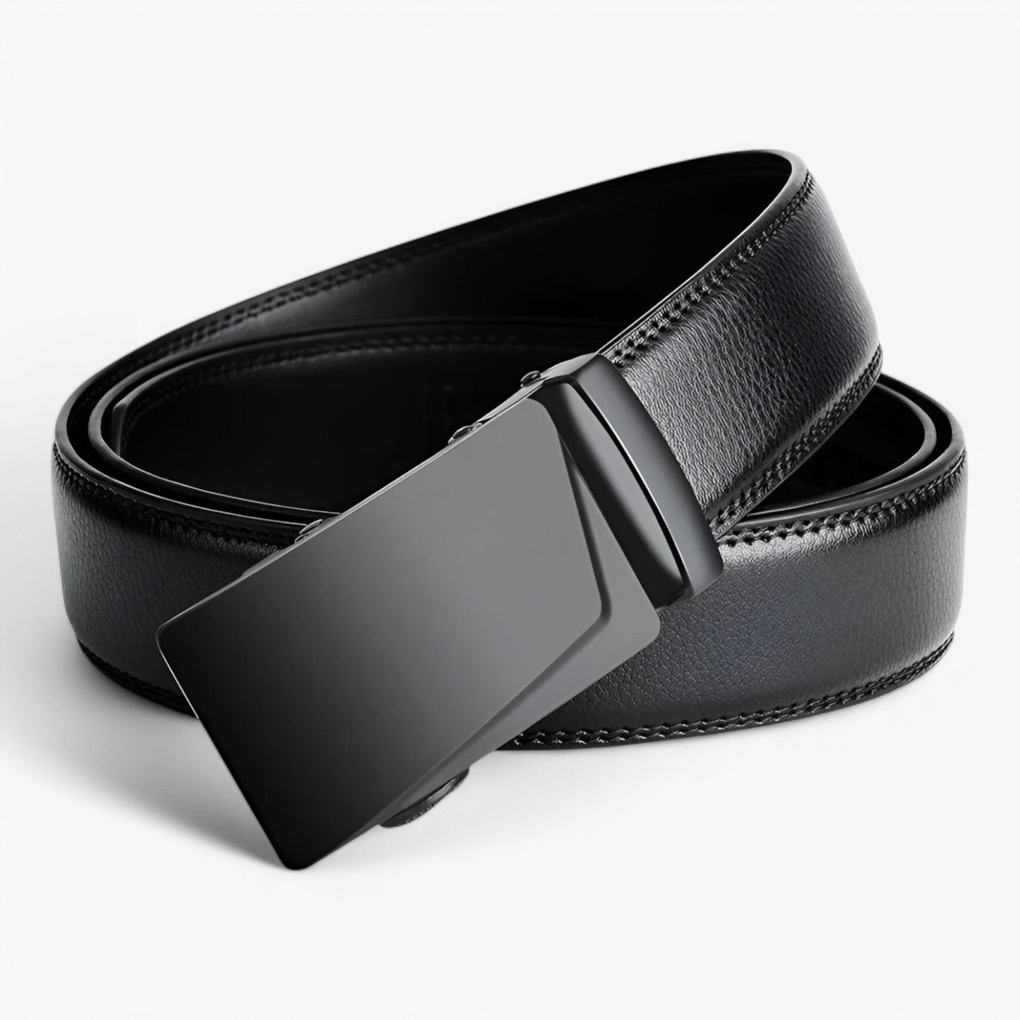 Black Leather Men's Belt with Automatic Buckle – Adjustable, Versatile Design for Casual and Formal Wear-2