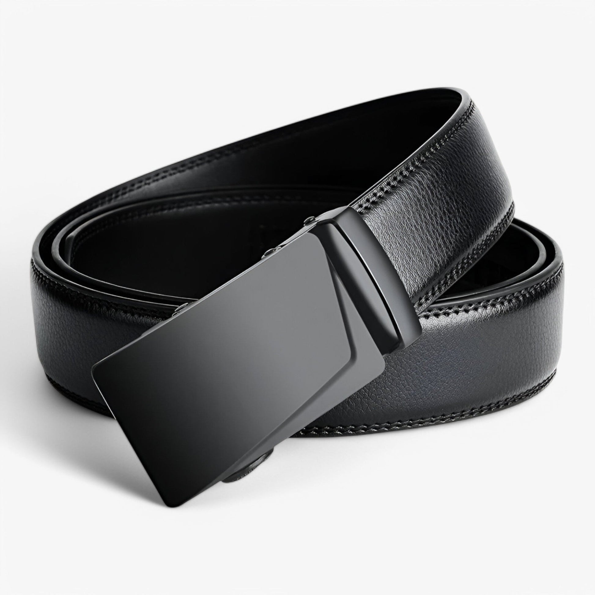 Black Leather Men's Belt with Automatic Buckle – Adjustable, Versatile Design for Casual and Formal Wear-2