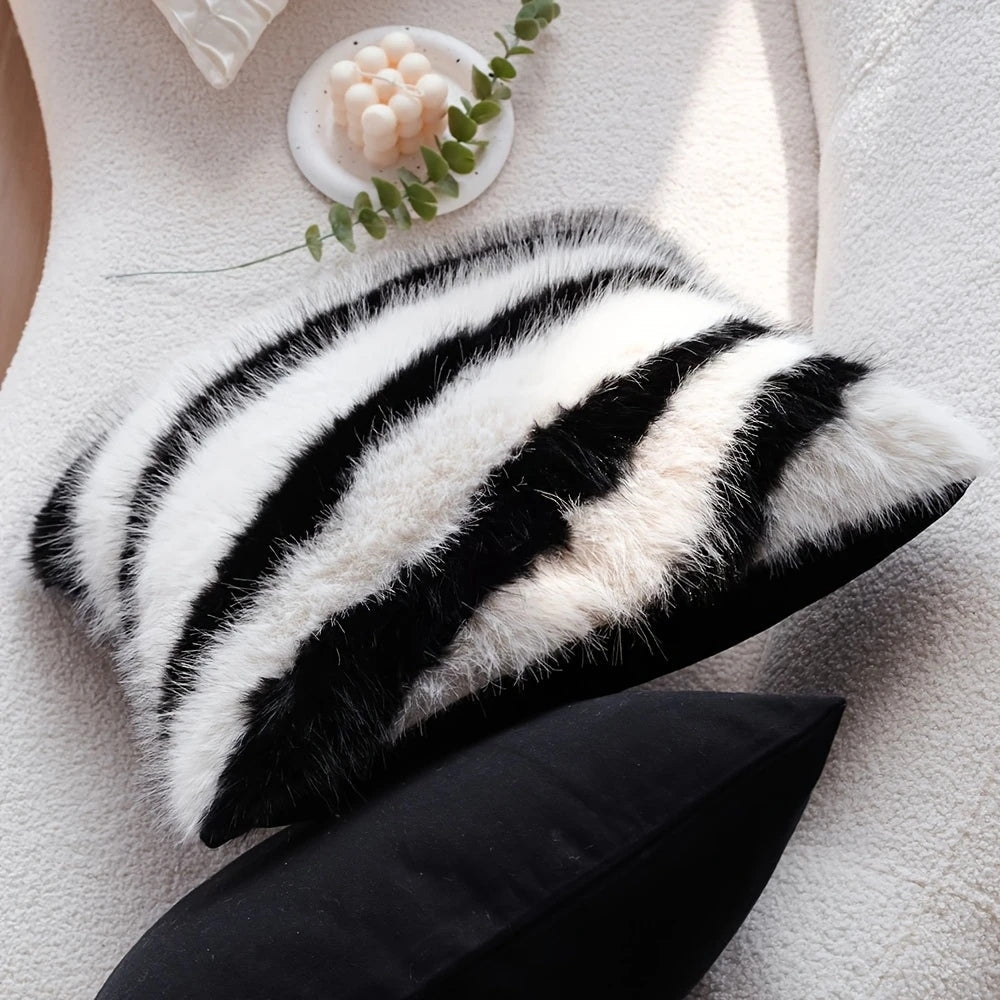 Striped Faux Fur Cushion Cover – Soft Microfiber Blend, 18x18 for Sofa and Couch Cushion Covers 3
