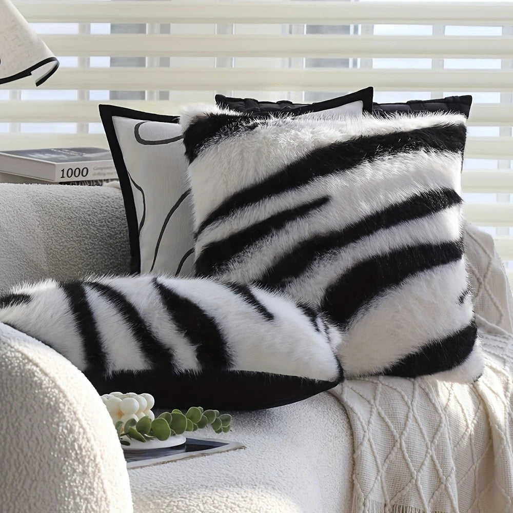 Striped Faux Fur Cushion Cover – Soft Microfiber Blend, 18x18 for Sofa and Couch Cushion Covers 1