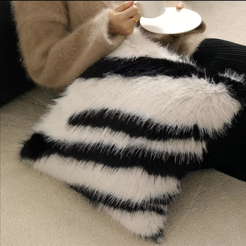 Striped Faux Fur Cushion Cover – Soft Microfiber Blend, 18x18 for Sofa and Couch Cushion Covers 2