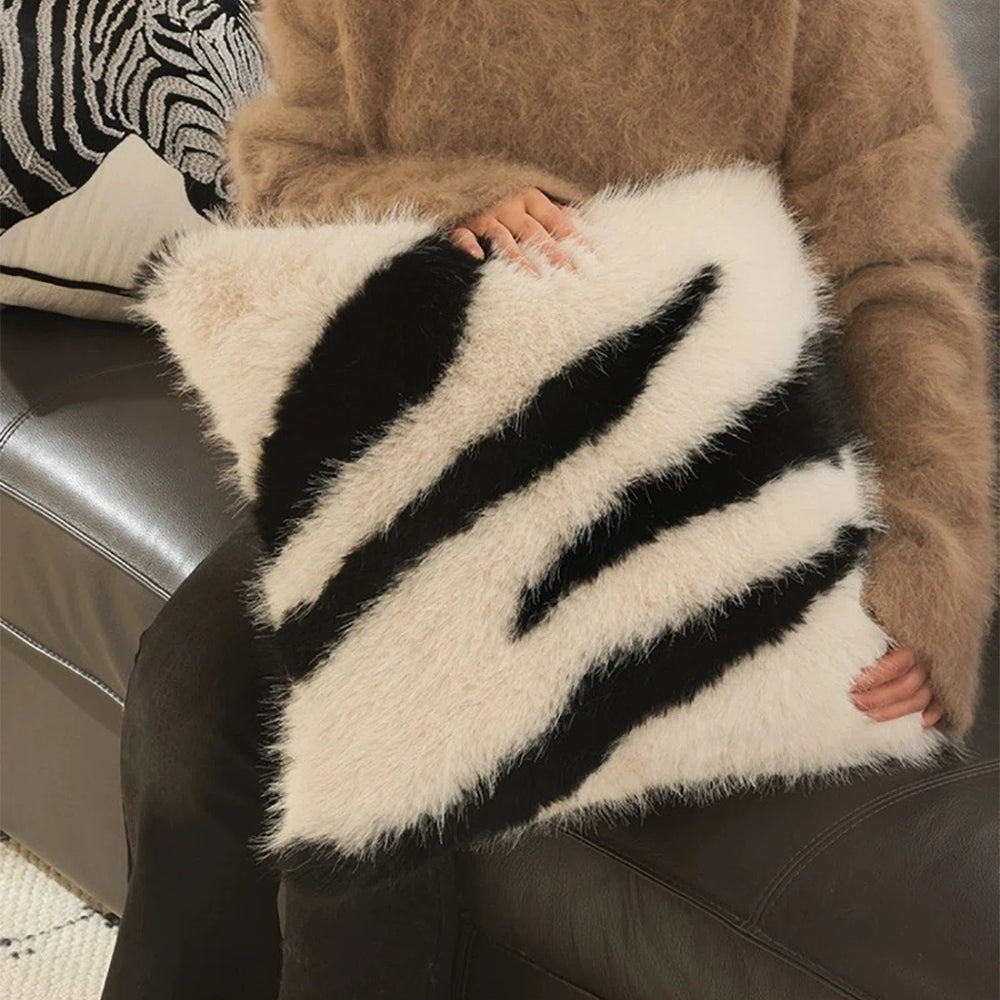 Striped Faux Fur Cushion Cover – Soft Microfiber Blend, 18x18 for Sofa and Couch Cushion Covers 4