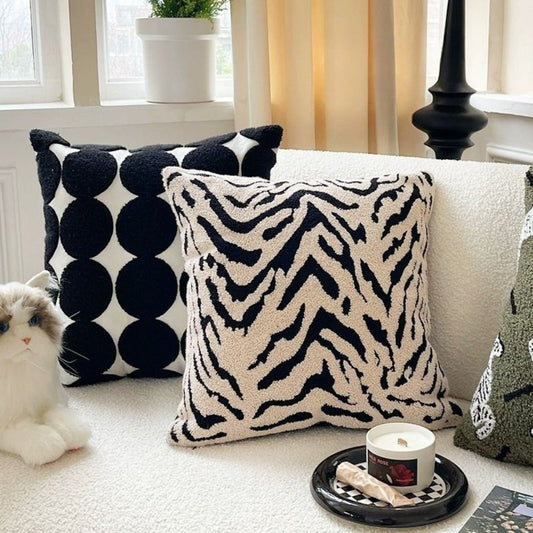 Modern White Tiger Stripe Cushion Cover – Soft Microfiber Blend with Embroidered Finish for Sofa and Couch Cushion Covers 1