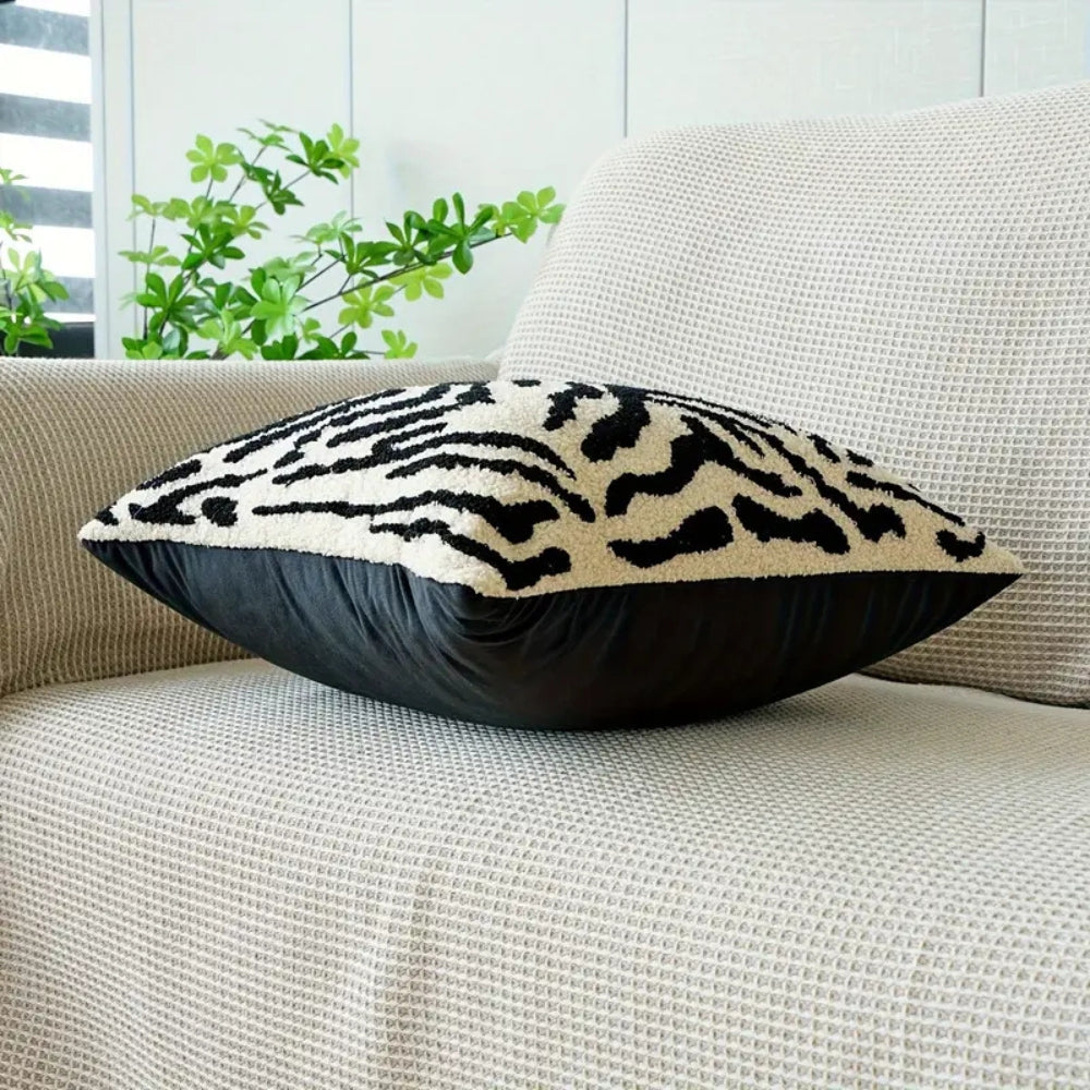 Modern White Tiger Stripe Cushion Cover – Soft Microfiber Blend with Embroidered Finish for Sofa and Couch Cushion Covers 2