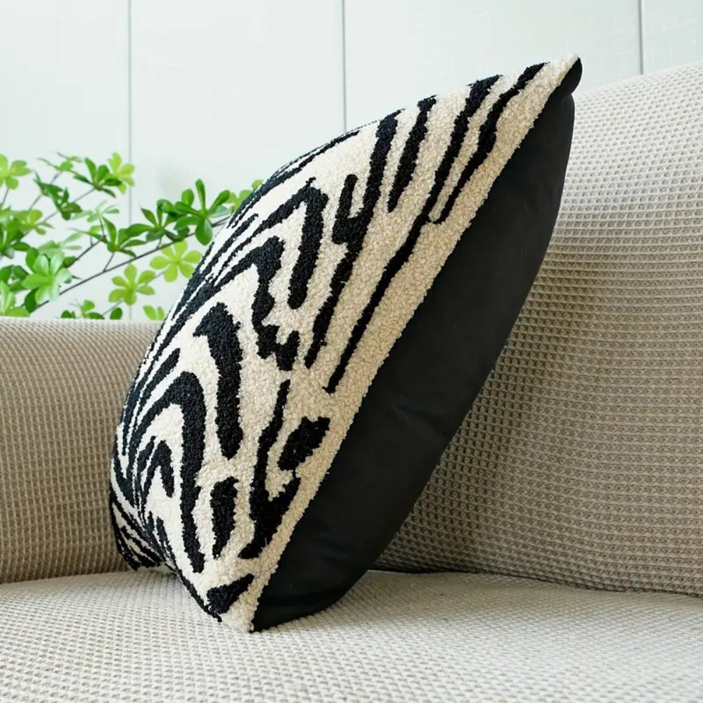 Modern White Tiger Stripe Cushion Cover – Soft Microfiber Blend with Embroidered Finish for Sofa and Couch Cushion Covers 3