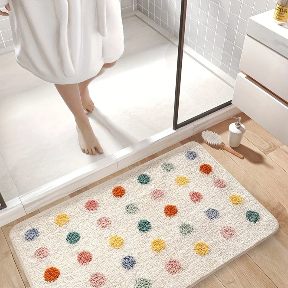 Plush Polka Dot Non-Slip Bath Mat – Soft Microfiber Bathroom Rug for Comfort and Quick-Dry Absorption 3