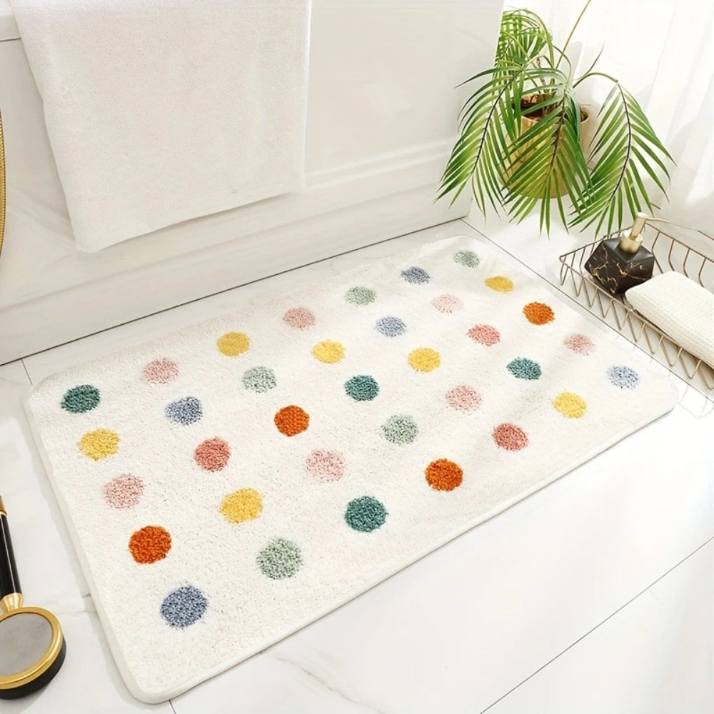 Plush Polka Dot Non-Slip Bath Mat – Soft Microfiber Bathroom Rug for Comfort and Quick-Dry Absorption 4