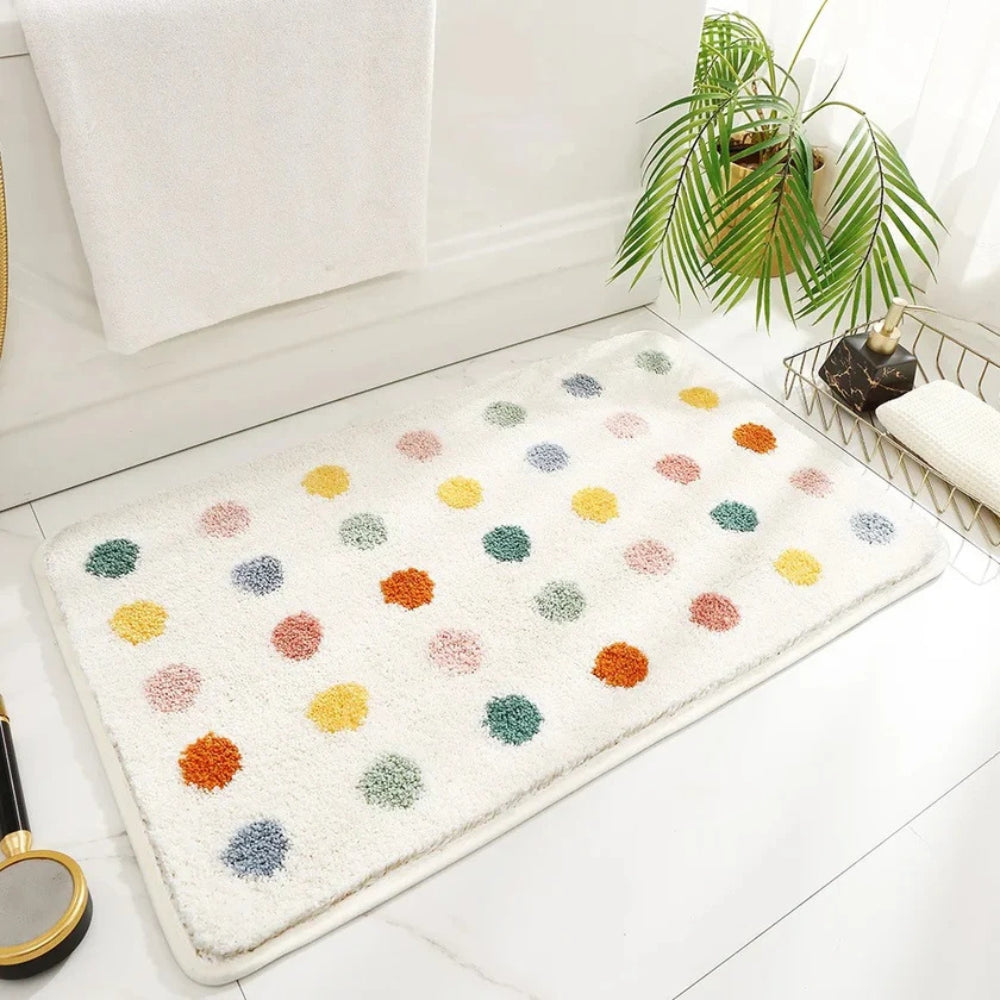 Plush Polka Dot Non-Slip Bath Mat – Soft Microfiber Bathroom Rug for Comfort and Quick-Dry Absorption 5