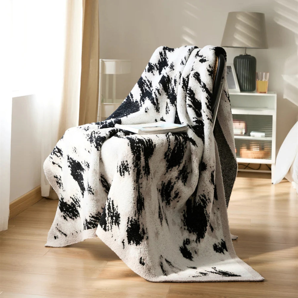 Cozy Black and White Fuzzy Knit Throw Blanket – Soft Cotton and Microfiber Blend, 51x63 for Modern Home Decor 1